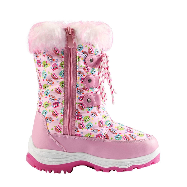 Kids Winter Snow Boots - PINK OWL - 2